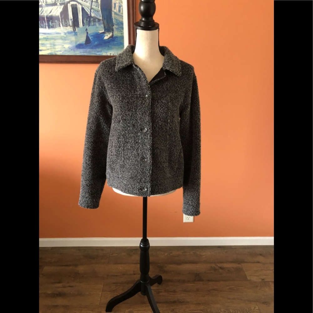 J. JILL charcoal gray wool blend fuzzy jacket